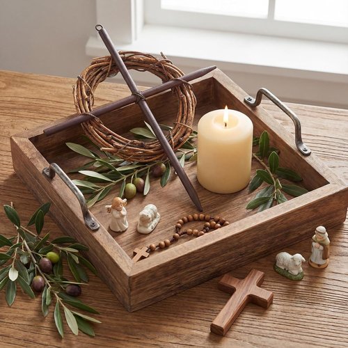 Dingion Mini Crown of Thorns Nail Cross Wreath - Rustic Christian Decor for Lent & Easter | 7in