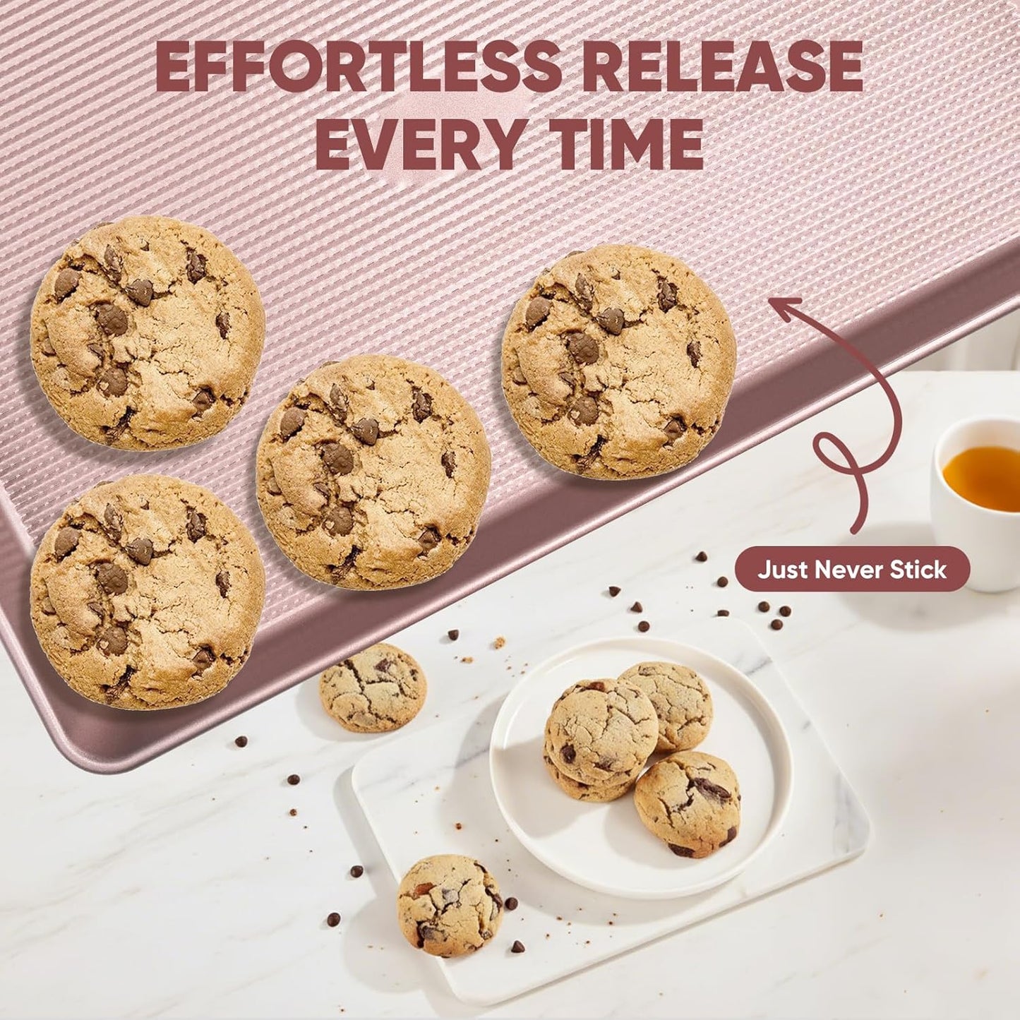 Sakerplus Nonstick Baking Sheet Pan Set - Heavy Duty Cookie Sheets, Rust-Resistant & Easy Clean | 3 Sizes in Pink