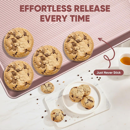 Sakerplus Nonstick Baking Sheet Pan Set - Heavy Duty Cookie Sheets, Rust-Resistant & Easy Clean | 3 Sizes in Pink