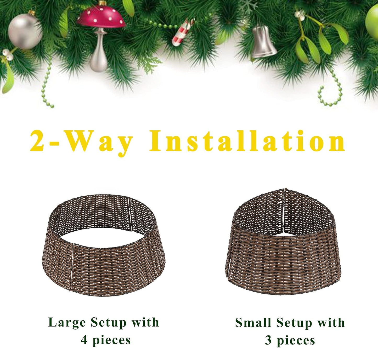 Regine Switzerland Christmas Tree Collar - 23” Handmade Rattan Wicker Base Cover for Holiday Decor