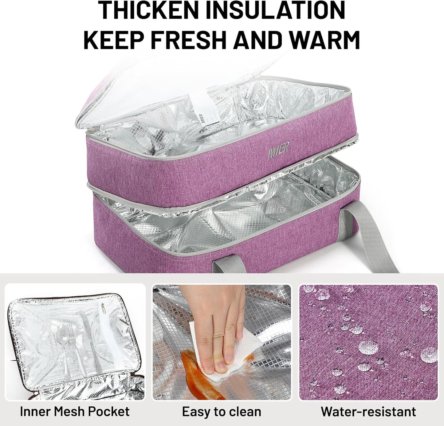MIER Insulated Casserole Carrier - Thermal Holder for 9"x13" Dishes | Perfect for Potlucks & Picnics - Purple