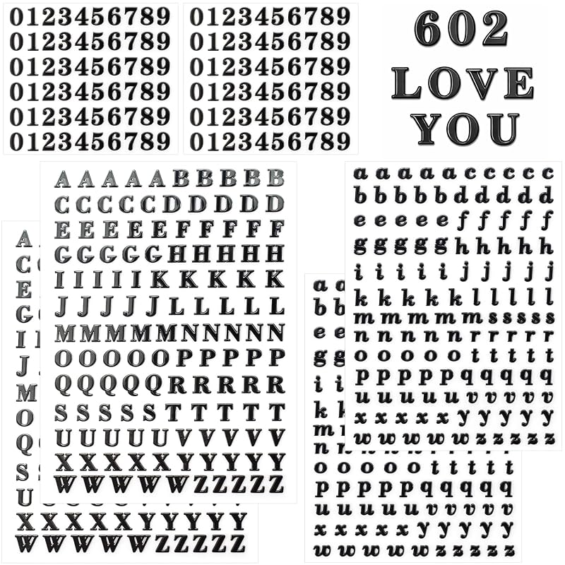 640pcs Tiny Metal Letter Stickers Numbers - 3 Styles, Black (Variation: Black)