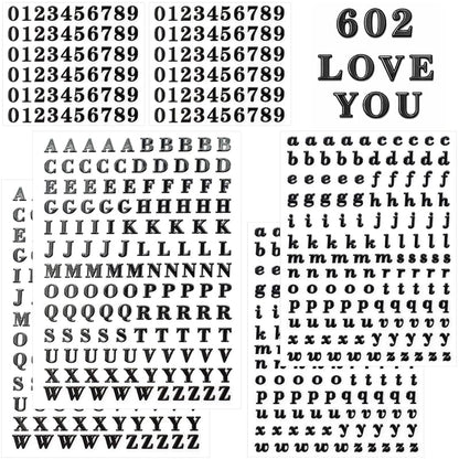 640pcs Tiny Metal Letter Stickers Numbers - 3 Styles, Black (Variation: Black)
