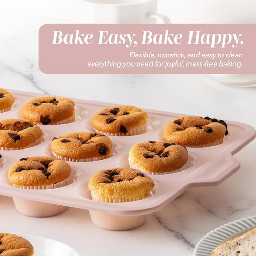 COOK WITH COLOR 17-Piece Silicone Baking Pan Set - Non-Stick Muffin Pans with Sturdy Metal Frame & Easy Clean