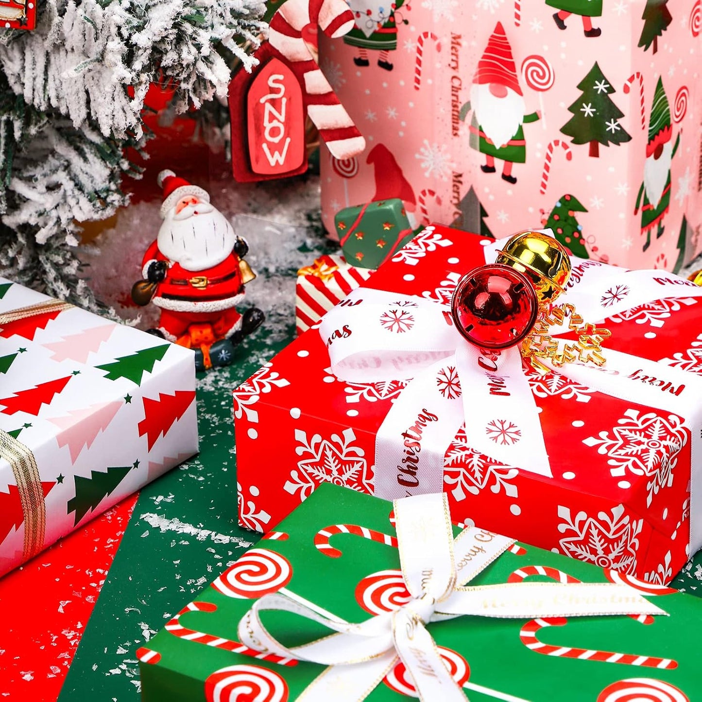 Wrapaholic Christmas Wrapping Paper Roll - Jumbo 30 Inch Gnome Elf Holiday Design | 4 Rolls, 120 Inch Each