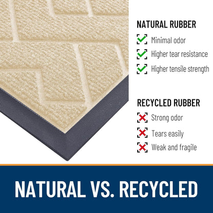 OLANLY Waterproof Front Door Mat - All-Season Indoor/Outdoor Doormat, Sturdy Natural Rubber, Herringbone Brick (Beige, 71x47)