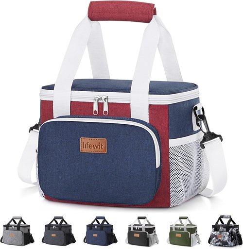 Lifewit Insulated Lunch Bag - Soft Cooler Tote for Adults | 12-Can Capacity, White & Red