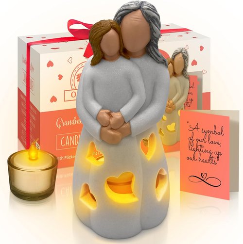 Gigi Hand-Painted Grandma-Granddaughter Candle Holder - Unique LED Gift for Birthdays & Christmas