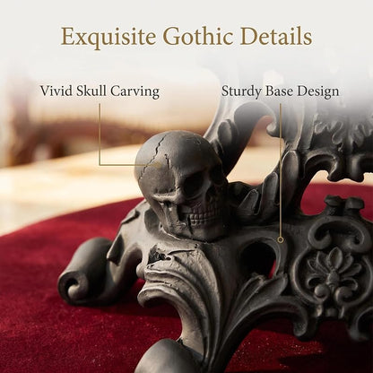 Halloween Skull Wall Clock - Resin Skeleton Tabletop Clock, Black Variant