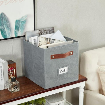 DECOMOMO Storage Bins - Fabric Cube Storage Bins with Labels | 11" Size, 6-Pack in Texture Grey