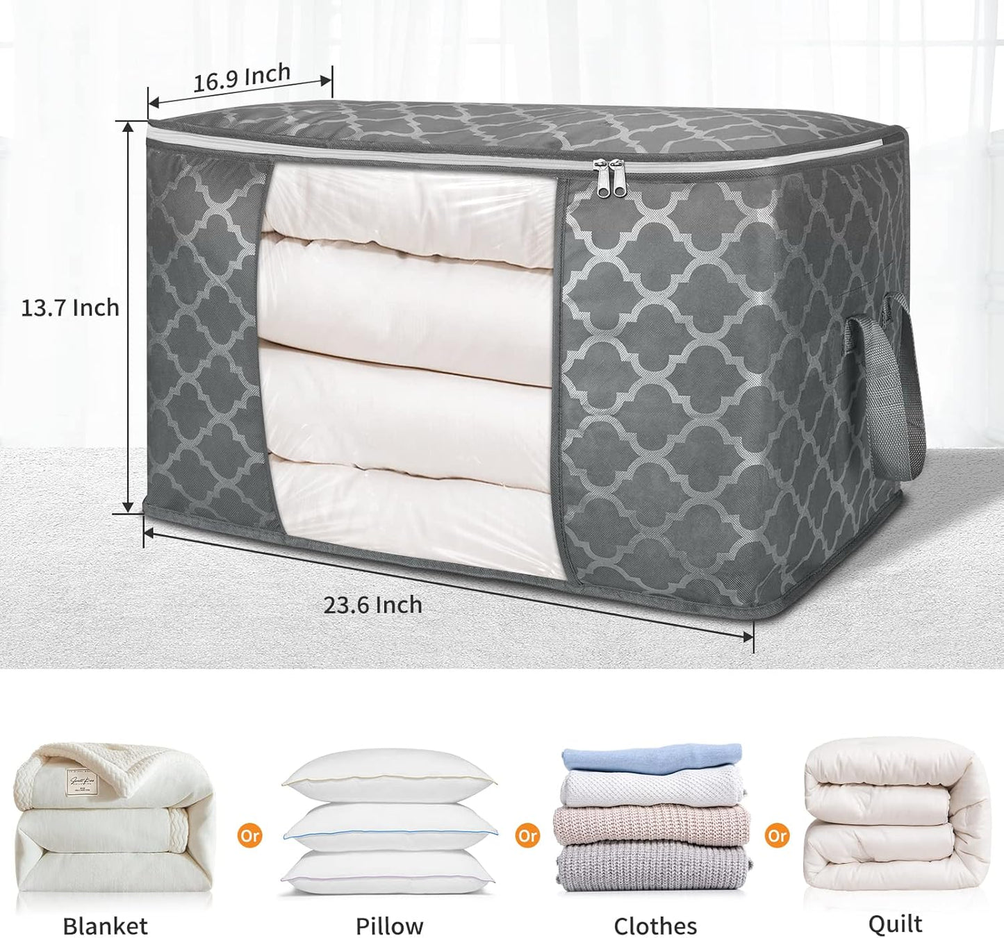 Skiennix 90L Large Storage Bags - Durable Closet Organizer for Clothes, Comforters & Toys | 6 Pack