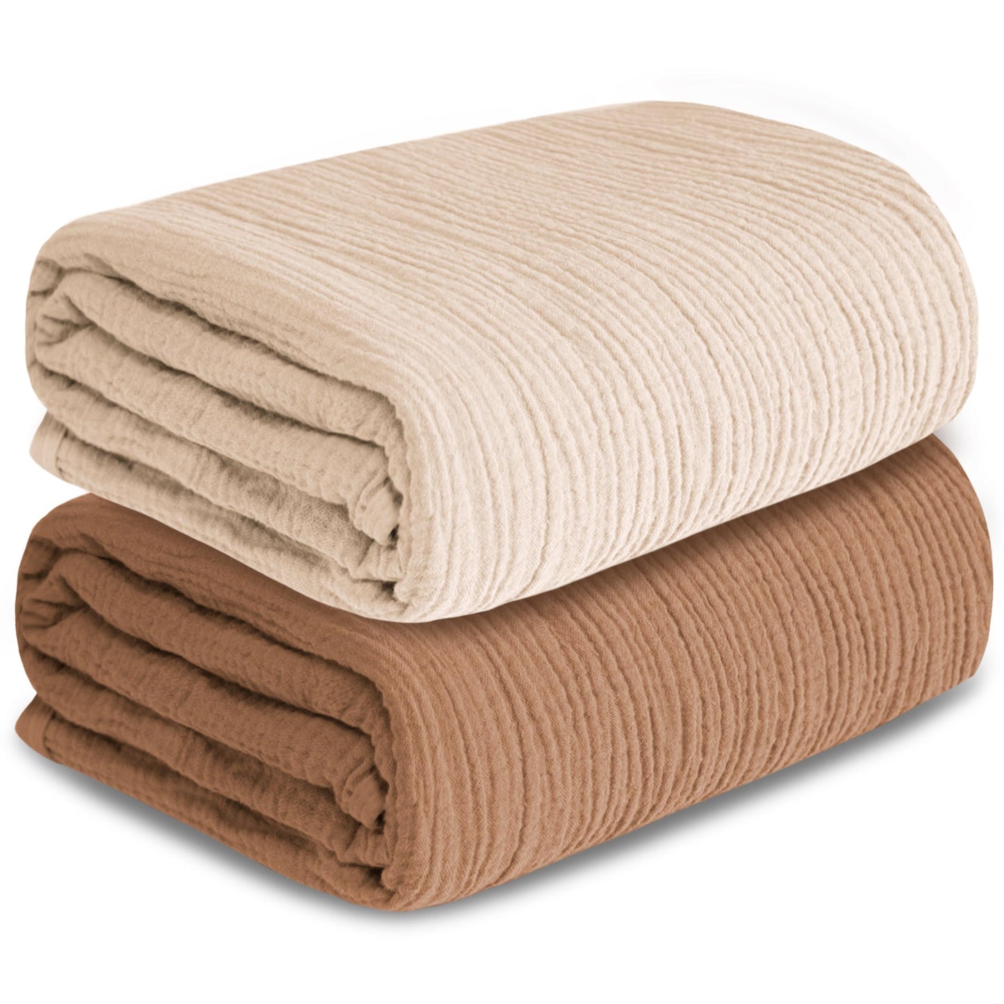 Muslin Swaddle Blankets for Newborn, 2 Pack Breathable Soft Receiving Blanket, Large 41 x 41 inches Swaddle Wrap Burping Clothes, Essentials Infant Shower Items. (Beige & Coffee)