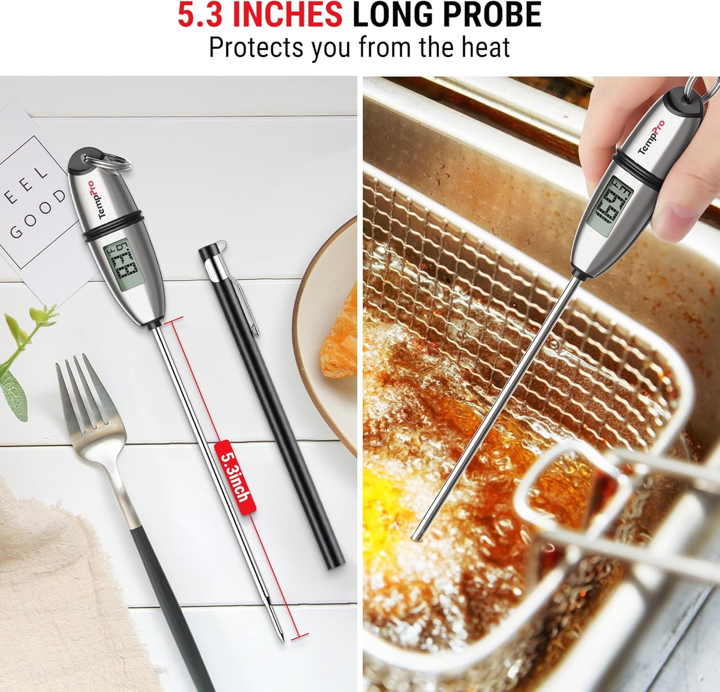 TempPro Digital Food Thermometer - Super Long Probe for Cooking, Baking, and BBQ | Ideal for Meat & Sourdough