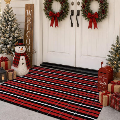 Buffalo Plaid Door Mat Outdoor 35"x59" red black Christmas Front Porch Rug - Variation: Christmas Red + 3' x 5'