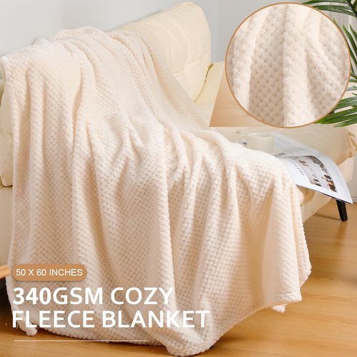 Buryeah 6 Pcs 50'' x 60'' Flannel Fleece Throw Blankets Bulk 340 GSM Soft and Warm Fluffy Fuzzy Blanket for Couch Sofa Wedding Decor Donation Homeless Employee Appreciation Gift(Beige)