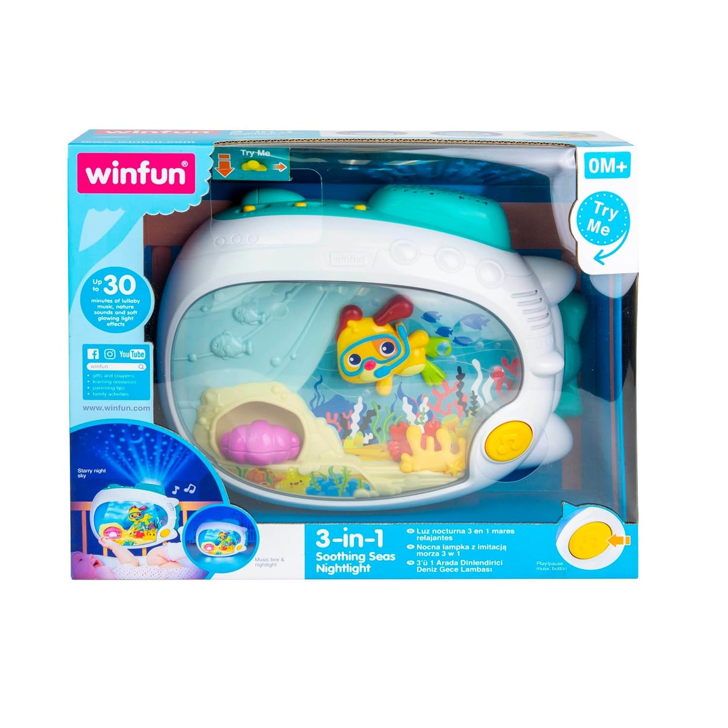 Winfun 3-in-1 Soothing Seas Nightlight - Music Box Projector with Calming Lullabies | Perfect for Crib or Tabletop