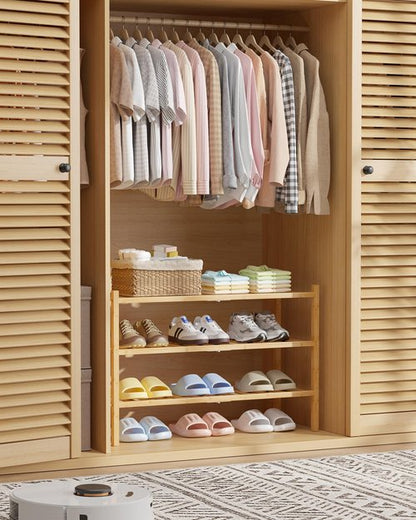 Kitsure Bamboo Wooden Shoe Rack for Closet - Stackable Shoe Organizer with Modular Structure, Space-Saving Shoe Shelf for Entryway, Living Room, Bedroom, 26.8" x 11" x 18.9", Natural