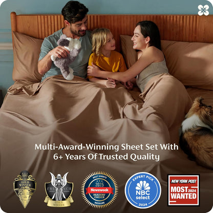 Bedsure Queen Sheet Set - Cooling Bamboo Rayon Sheets | Breathable & Soft, Deep Pocket Up to 16 Inches, Khaki