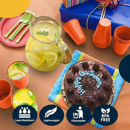 Exquisite Party Solids 12 Oz Orange Plastic Cups - 50 Pack Disposable Drinkware for Events