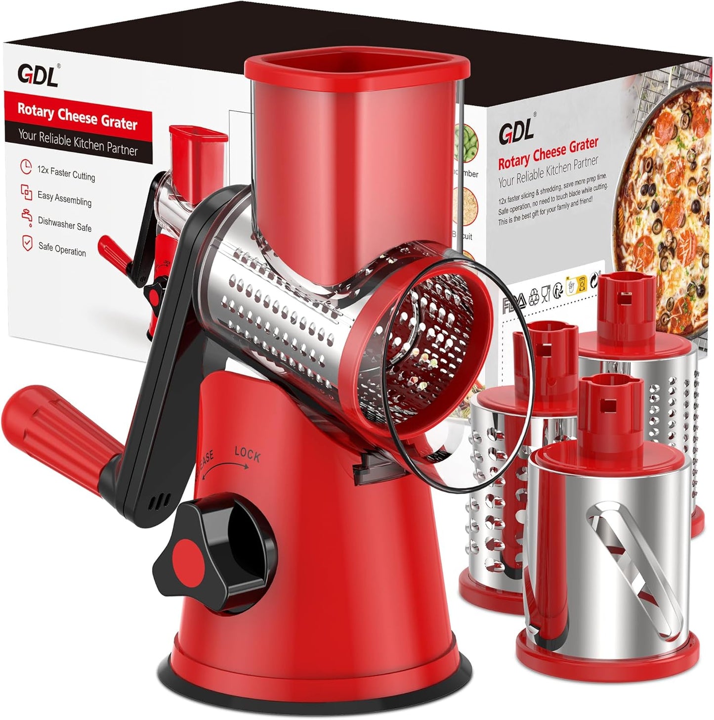 Skiennix Rotary Cheese Grater - Fast Vegetable Slicer with 3 Drum Blades | Efficient Kitchen Tool