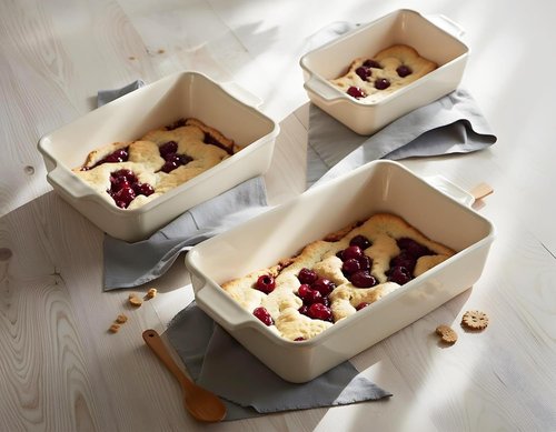 Kook Ceramic Bakeware Set - Versatile Rectangular Dishes for Casseroles & Lasagna | Set of 3, Ivory