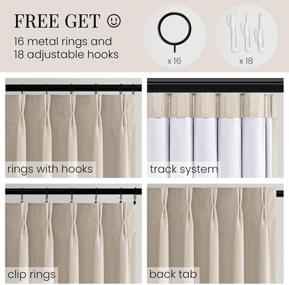 Topfinel Oatmeal Blackout Curtains - 84 Inch Long Pinch Pleated Drapes | Energy-Efficient Flax Linen, 2 Panels Set
