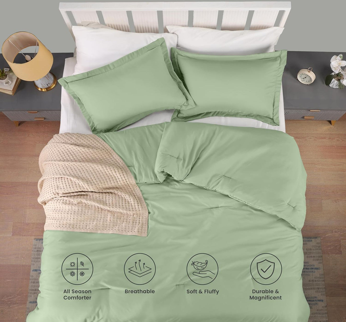 Utopia Bedding Queen Comforter Set - 3 Piece Sage Green Down Alternative Bedding | Soft 88"x88" Comforter & 20"x26" Shams