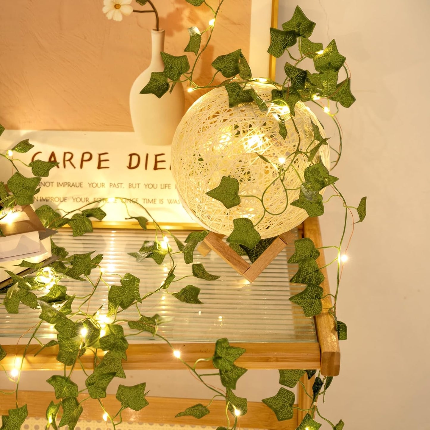 Skiennix 33ft LED Artificial Ivy Garland - 100 Fairy Lights for Home, Office & Outdoor Decor