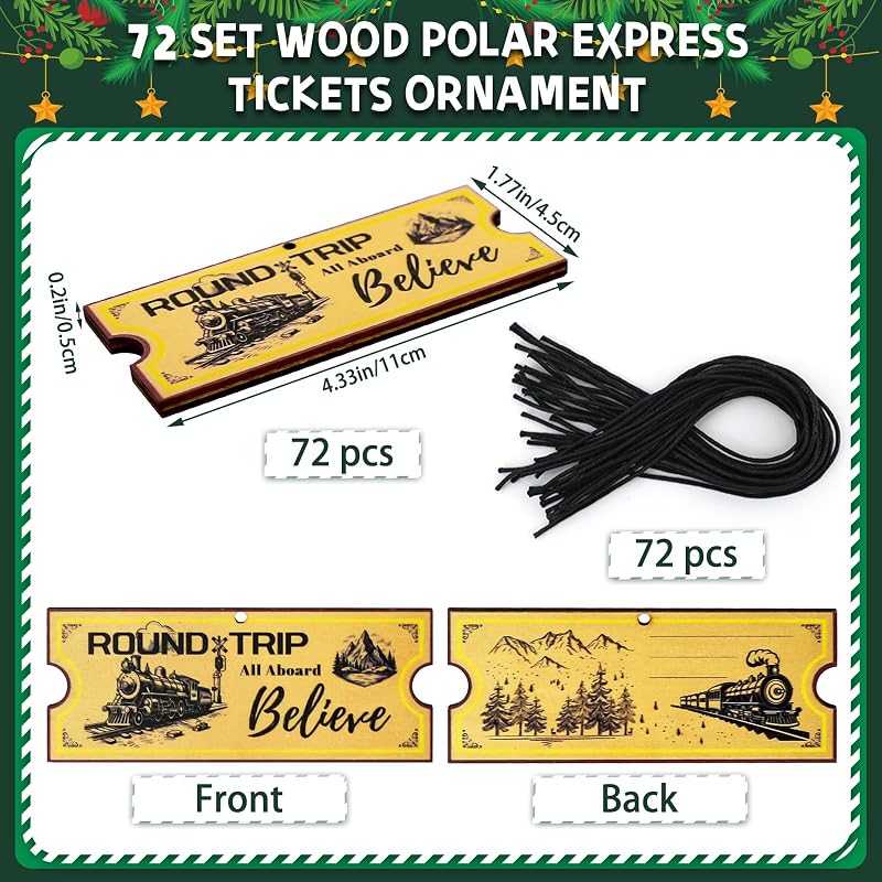 72 Pcs Polar Express Wooden Ticket Ornaments - Variation of THIS listing: 72+Ticket Ornaments - A