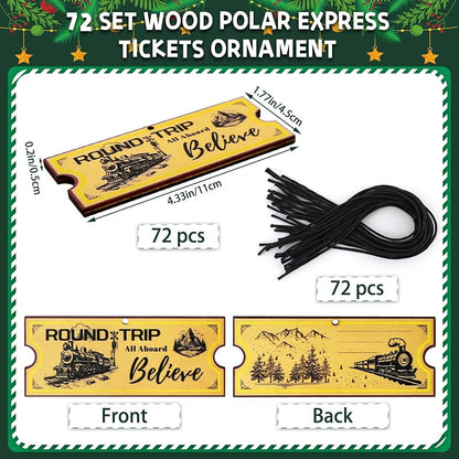 72 Pcs Polar Express Wooden Ticket Ornaments - Variation of THIS listing: 72+Ticket Ornaments - A