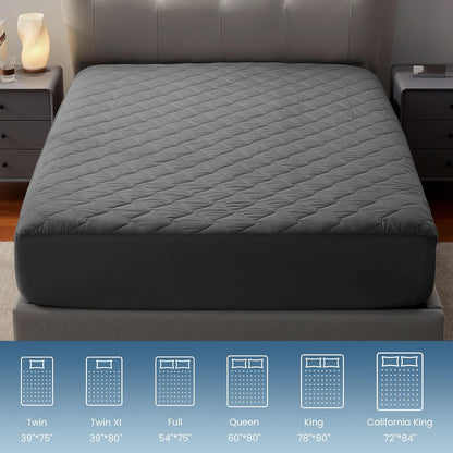 Sleep Zone Waterproof Mattress Protector Pad - Breathable Twin Mattress Topper with Deep Pockets | Hotel Quality, Grey