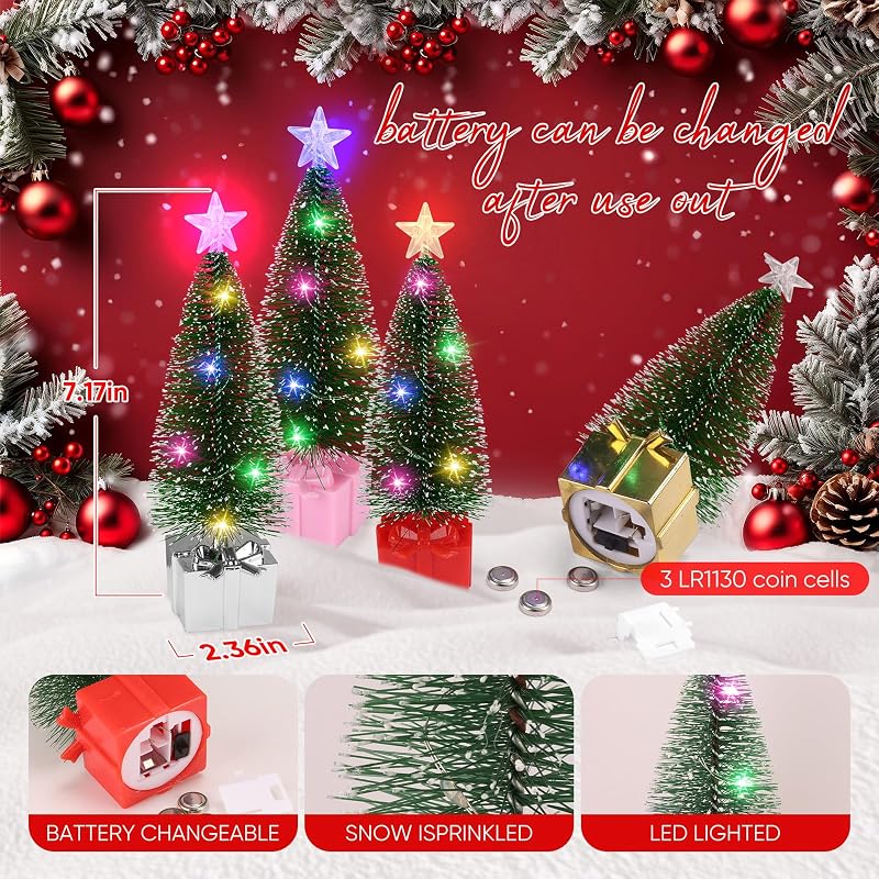 4Pcs Mini Christmas Tree with Lights 7.1" Tabletop LED Christmas Decor – 4 Pack (Variation: 4)