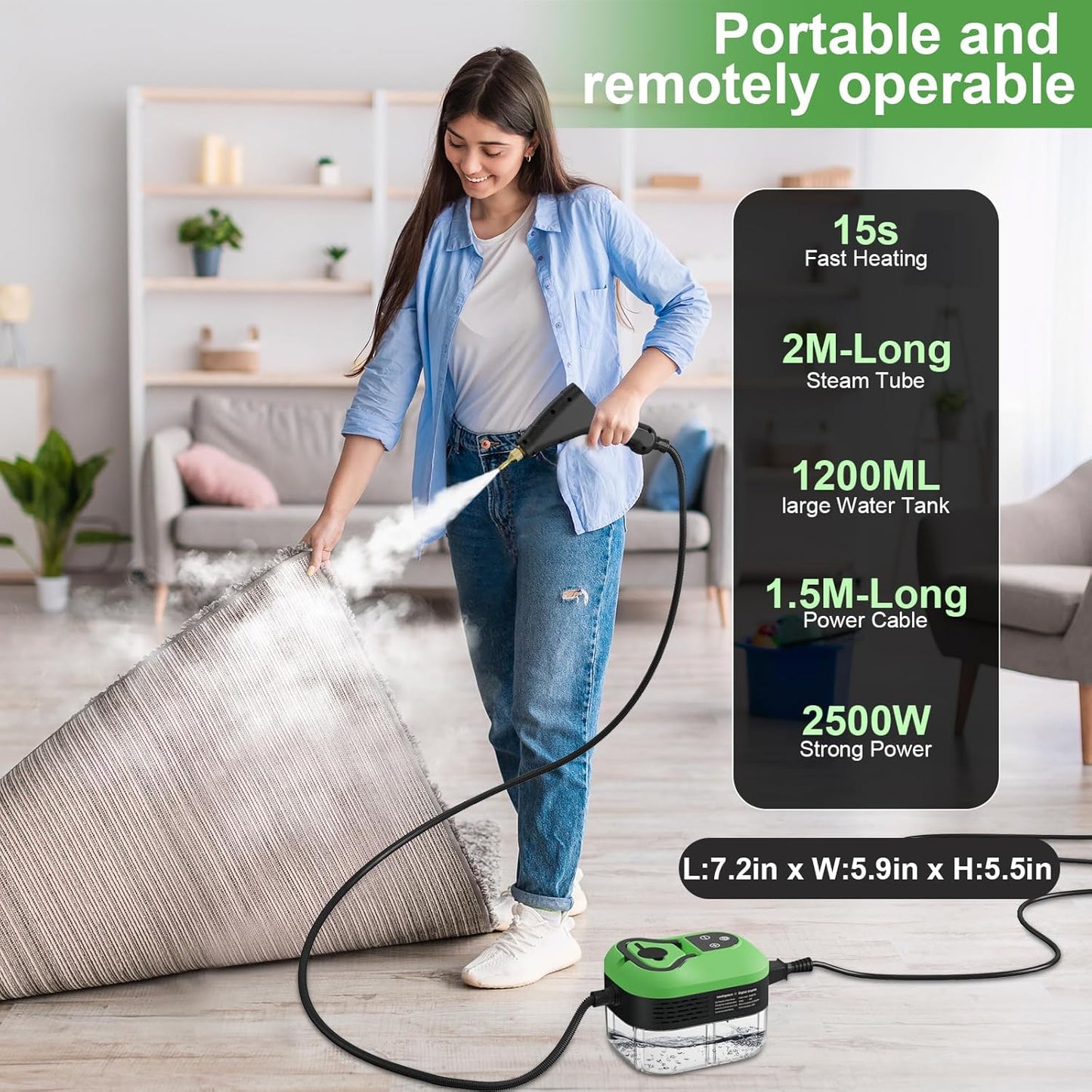 Skiennix Handheld Steam Cleaner - 15s Quick Heat-Up, 1.2L Tank, 9 Accessories for Home & Car Detailing