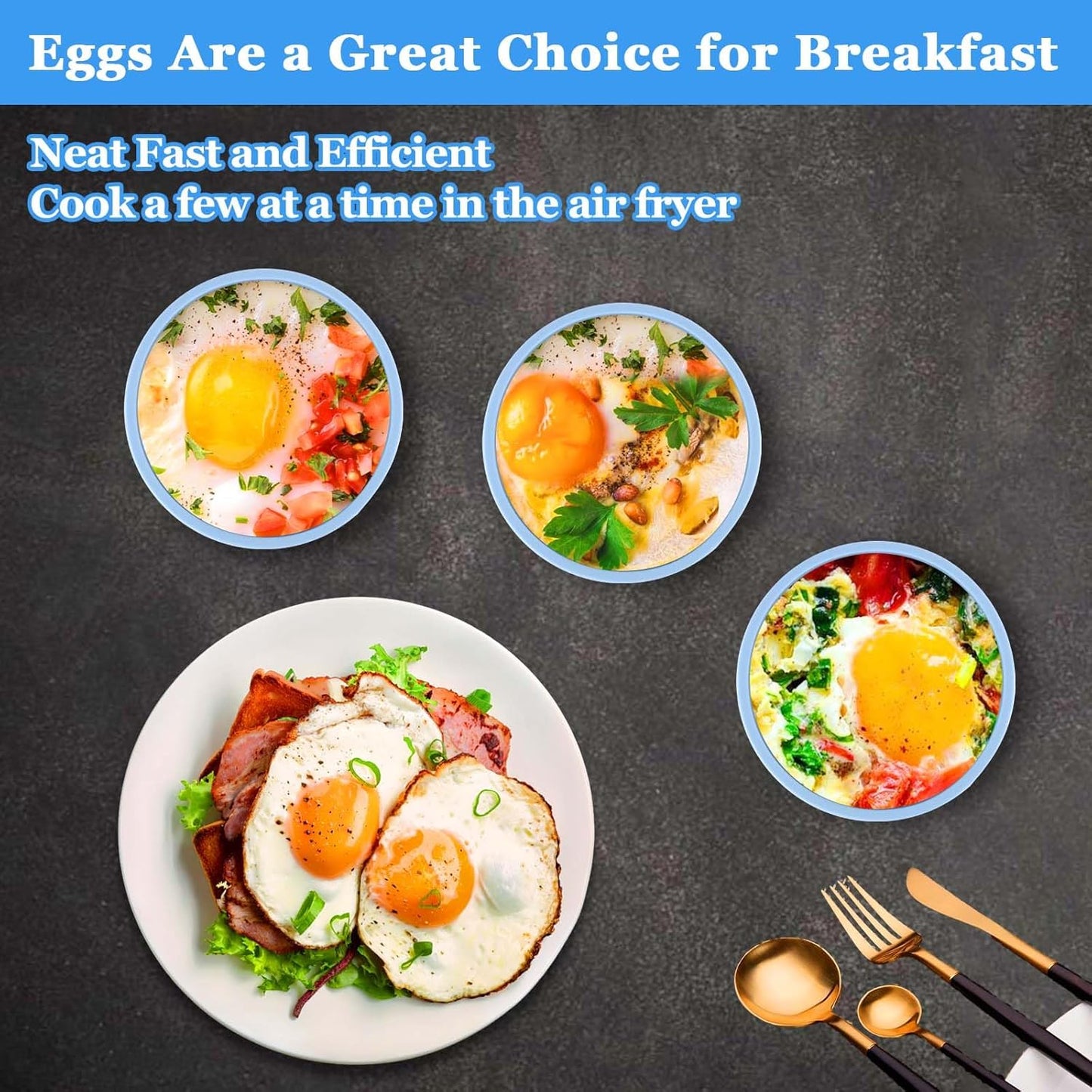 XANGNIER Silicone Egg Bites Pan - 3 Pcs Reusable Nonstick Air Fryer Accessories, BPA Free, Blue