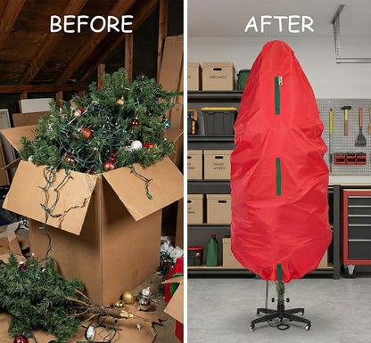 Upright Christmas Tree Storage Bag - Durable Dustproof Cover for 7 Ft Artificial Trees | Easy-Use Red Holiday Storage