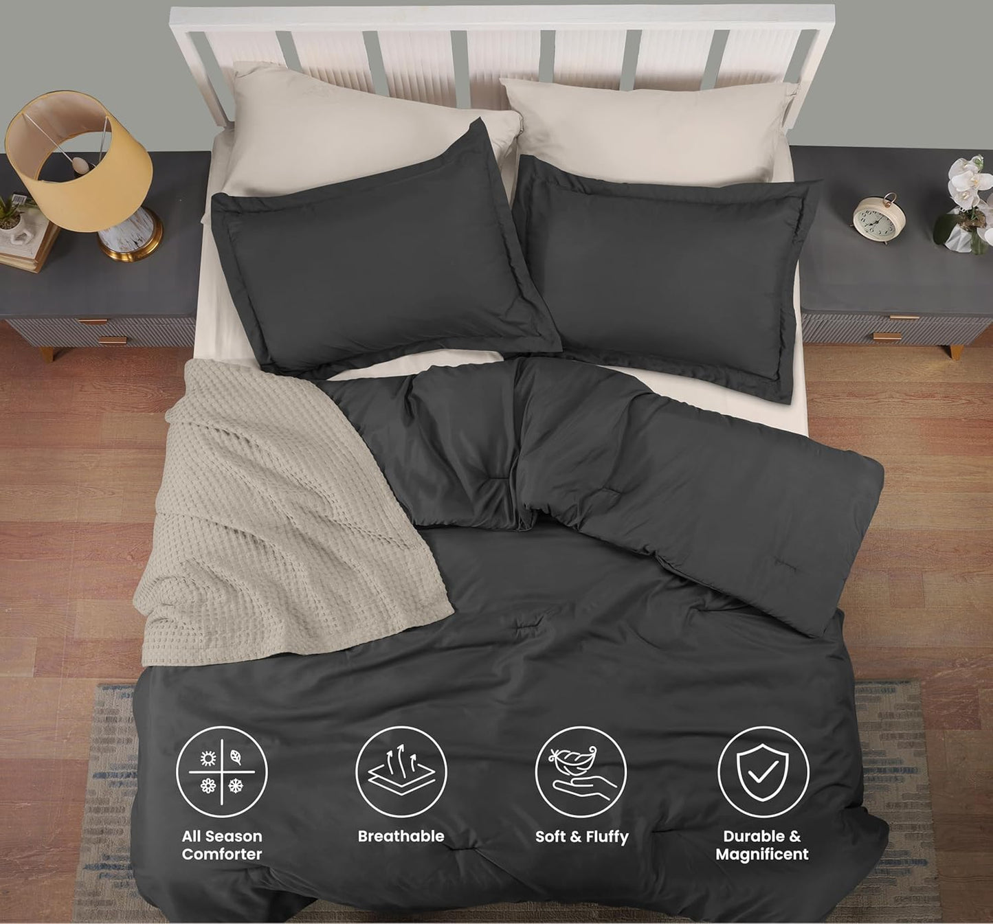 Utopia Bedding Queen Comforter Set - 3 Piece Soft Down Alternative in Grey | 88 x 88 Inches Comforter & 2 Pillow Shams