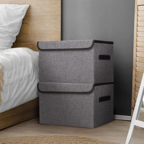 Bagnizer Collapsible Storage Bins - Large 17" 42 Quart Fabric Boxes with Lids | 3-Pack, Gray Closet Organizers
