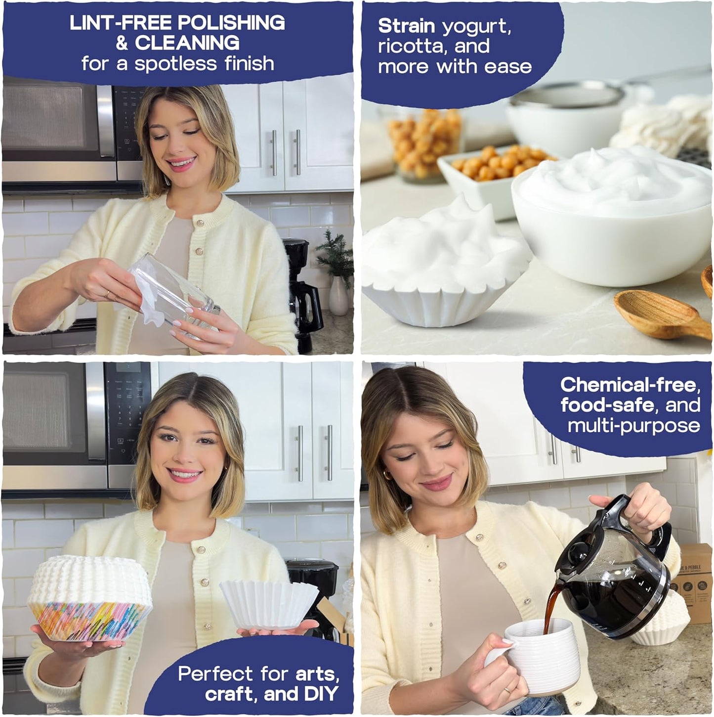 Pine & Pebble® 12-Cup Coffee Filters - 500 Count | Tall-Walled Basket Style (9.84" x 4.33") | No Grounds, No Mess | Perfect for BUNN & Standard Coffee Makers