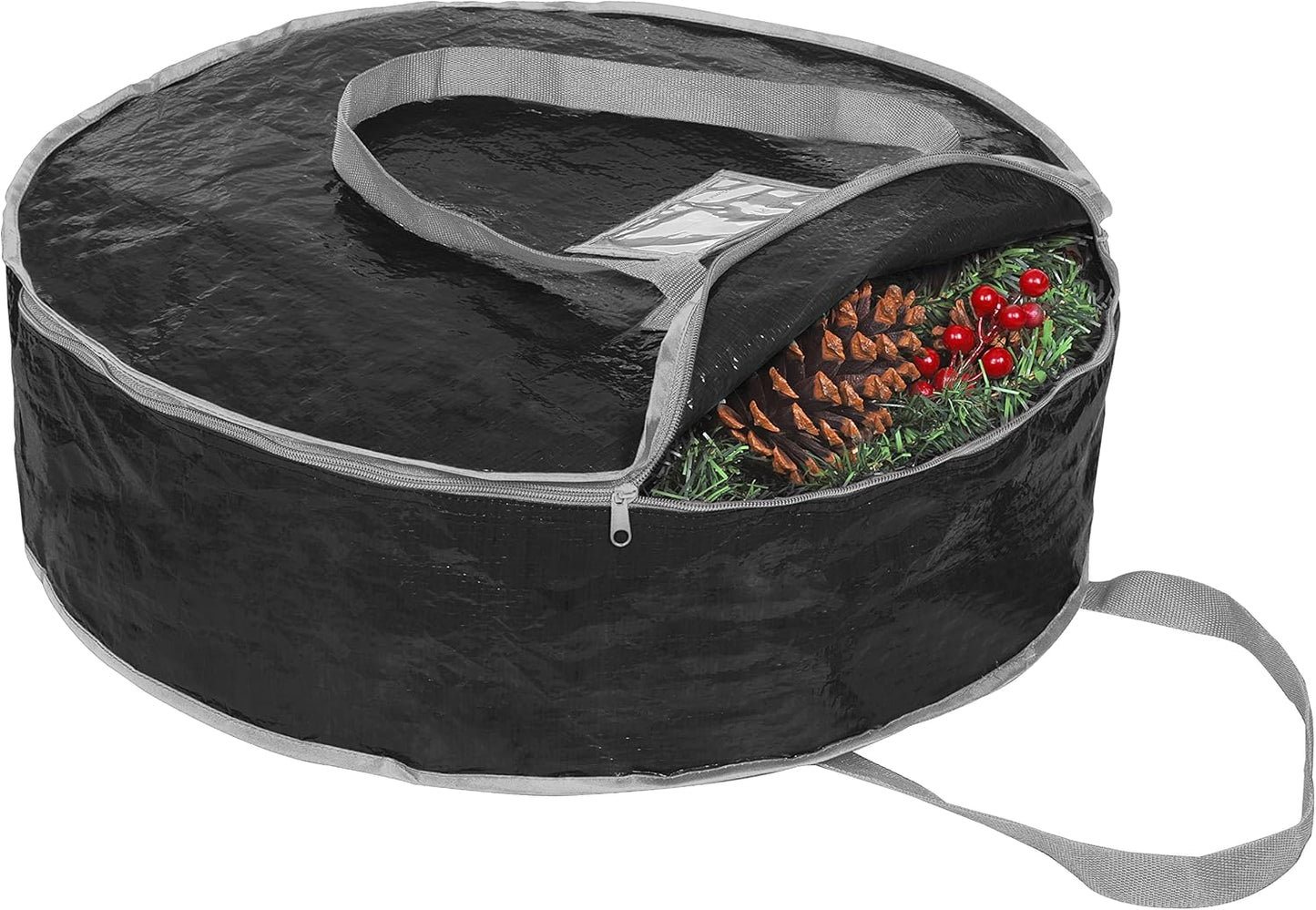 Propik Wreath Storage Bag - Tear-Resistant Holiday Container with Heavy-Duty Handles | 30” x 30” x 8” (Black)