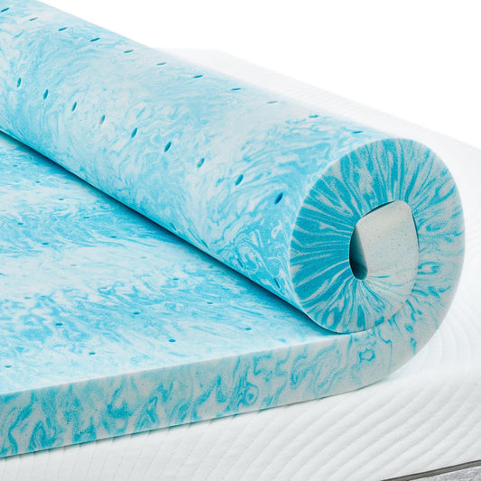 PERLECARE Memory Foam Mattress Topper - 3 Inch Cooling Gel Infused Pad for Pressure Relief | Blue, CertiPUR-US® Certified