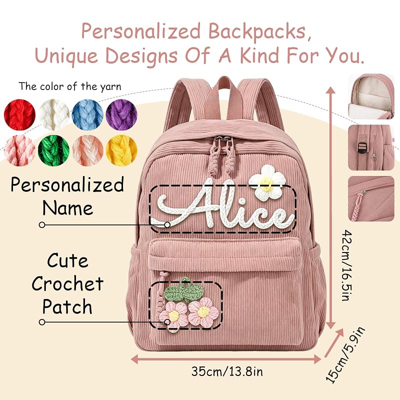 Personalized 3D Embroidered Backpack for Kids - Pink, Nanfuncf Custom School Bag