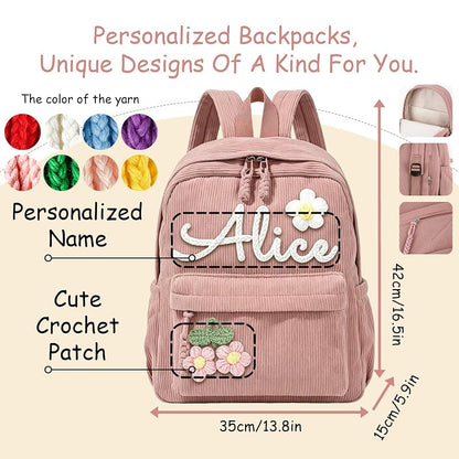 Personalized 3D Embroidered Backpack for Kids - Pink, Nanfuncf Custom School Bag