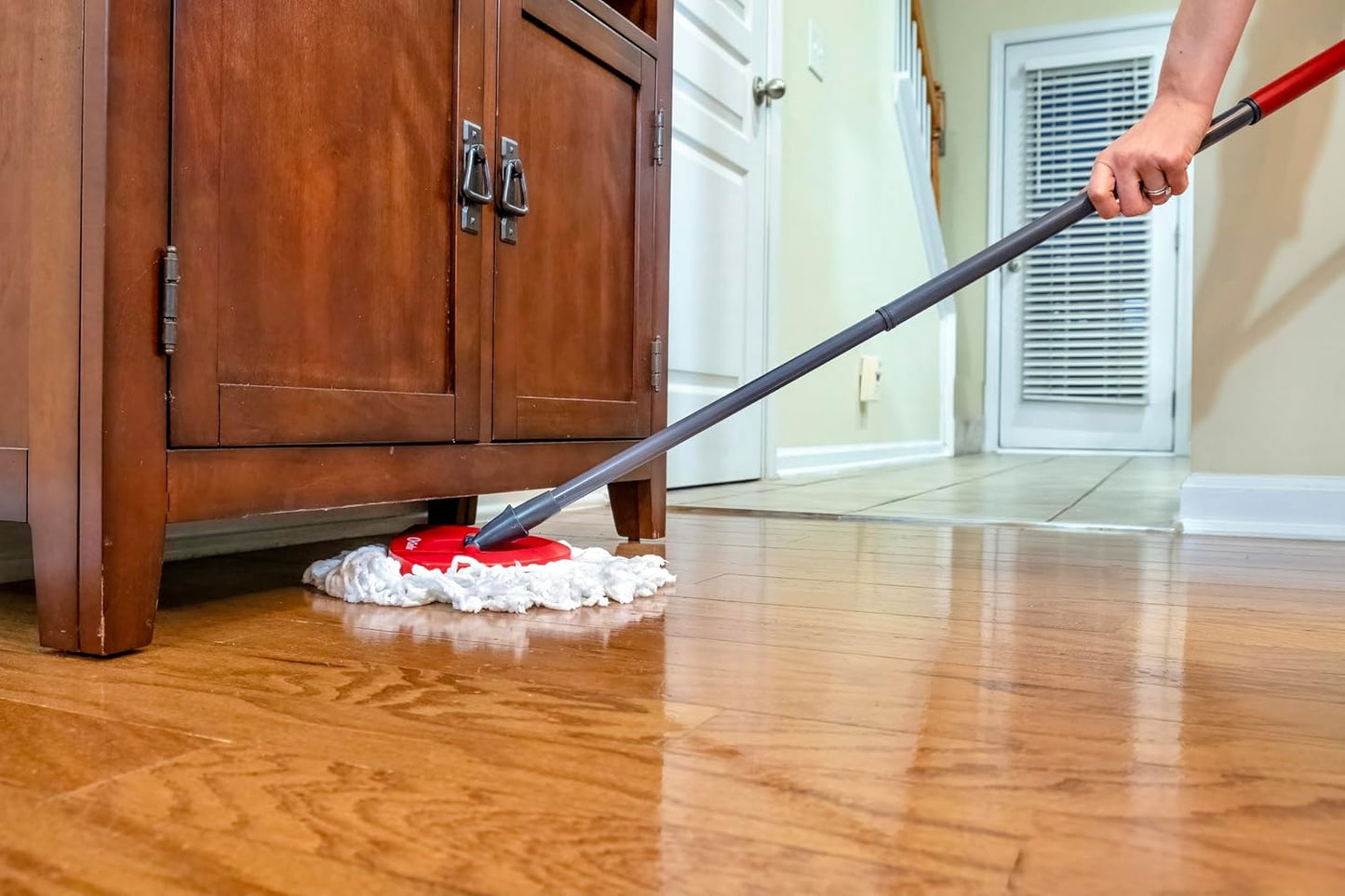 O-Cedar EasyWring Microfiber Spin Mop & Bucket | Efficient Floor Cleaning System with Extra Refill - Red/Gray