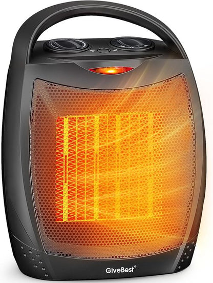 GiveBest Portable Electric Space Heater - 1500W Ceramic Heater with Thermostat | Heats 200 Sq Ft Quickly