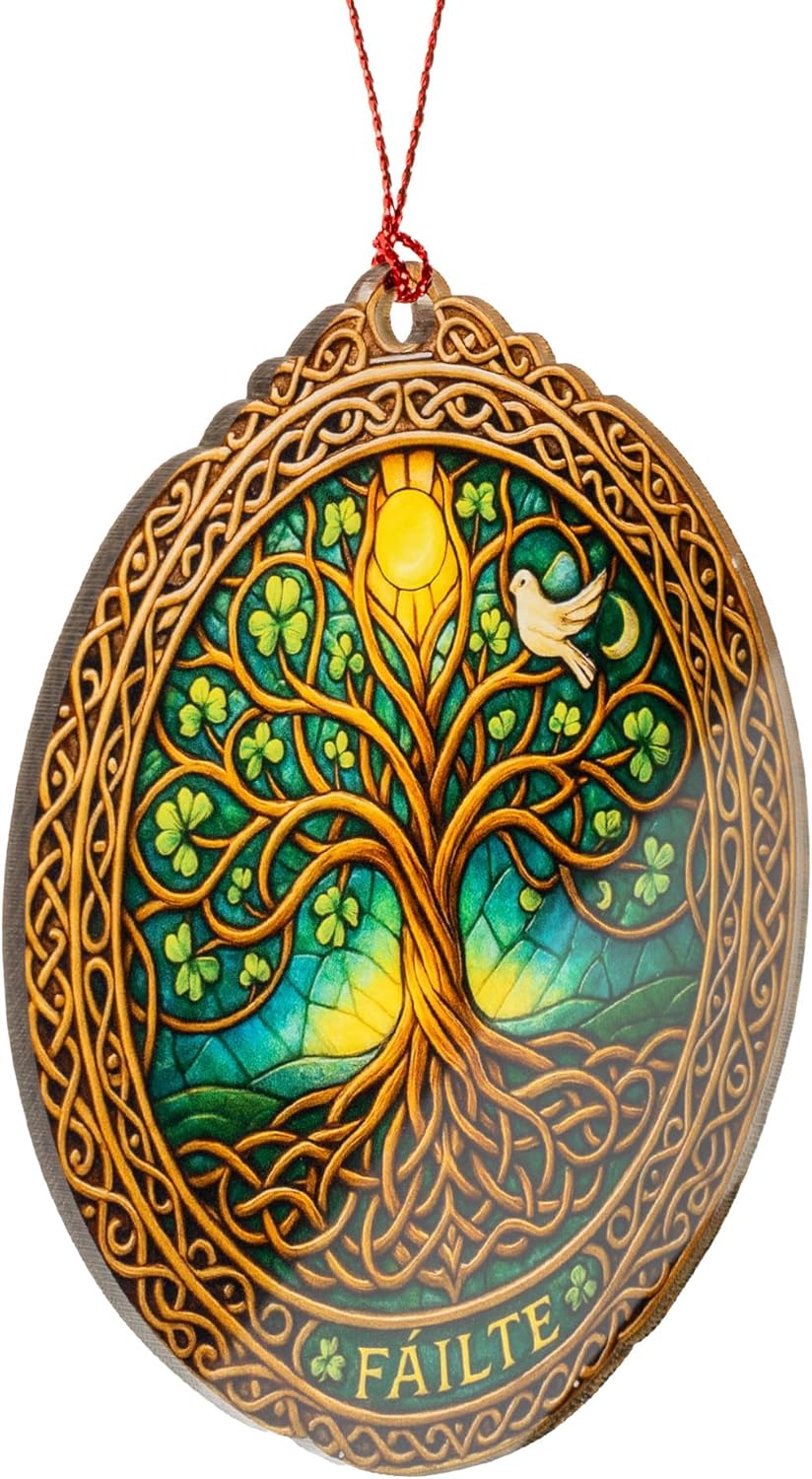 St. Patrick's Day Gifts | Tree of Life Ornament - Celtic Decor with Shamrock Blessing Card