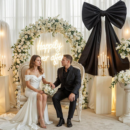 Skiennix Black Bow Decor - 40 x 24 Inches Large Satin Ribbon Bow for Wedding & Birthday Decor