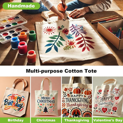 Skiennix Canvas Tote Bag - Set of 4 Reusable Cotton Grocery Bags with Handles for Crafts & Gifts
