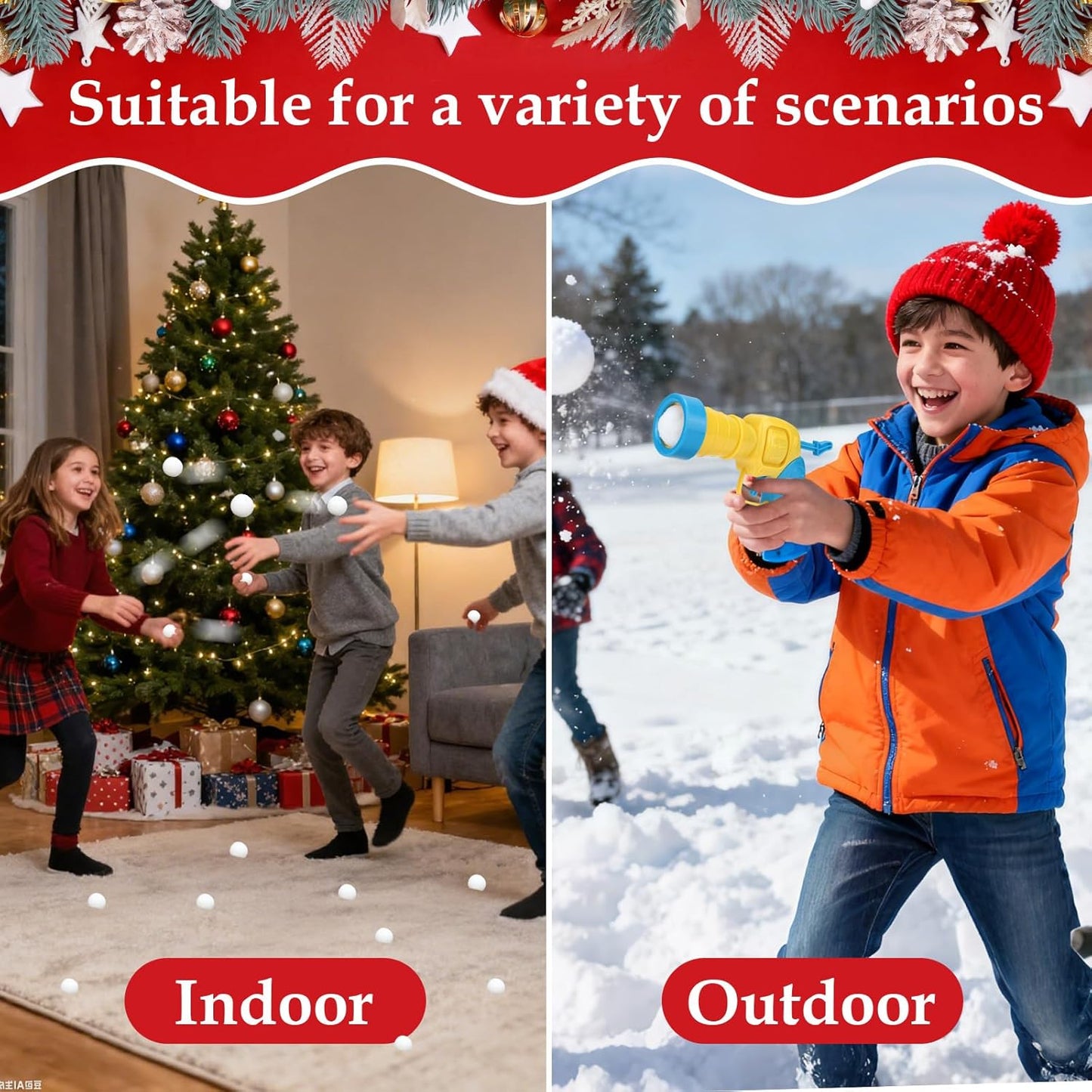 Vodolo Fake Snow Balls - 100 PCS Soft Indoor Snowball Fight Set with Launcher | Winter Fun Essentials