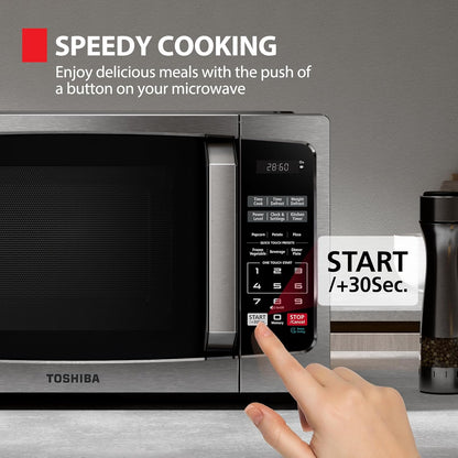 TOSHIBA Small Microwave Oven - 0.9 Cu Ft, 900W, Stainless Steel | 6 Auto Menus & Mute Function