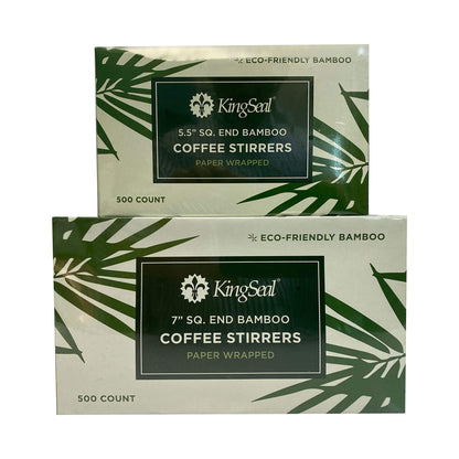 KingSeal Individually Paper Wrapped Bamboo Coffee Stir Sticks, 5.5 inches, Square End, 100% Renewable and Biodegradable - 2 Boxes of 500 Stirrers Each